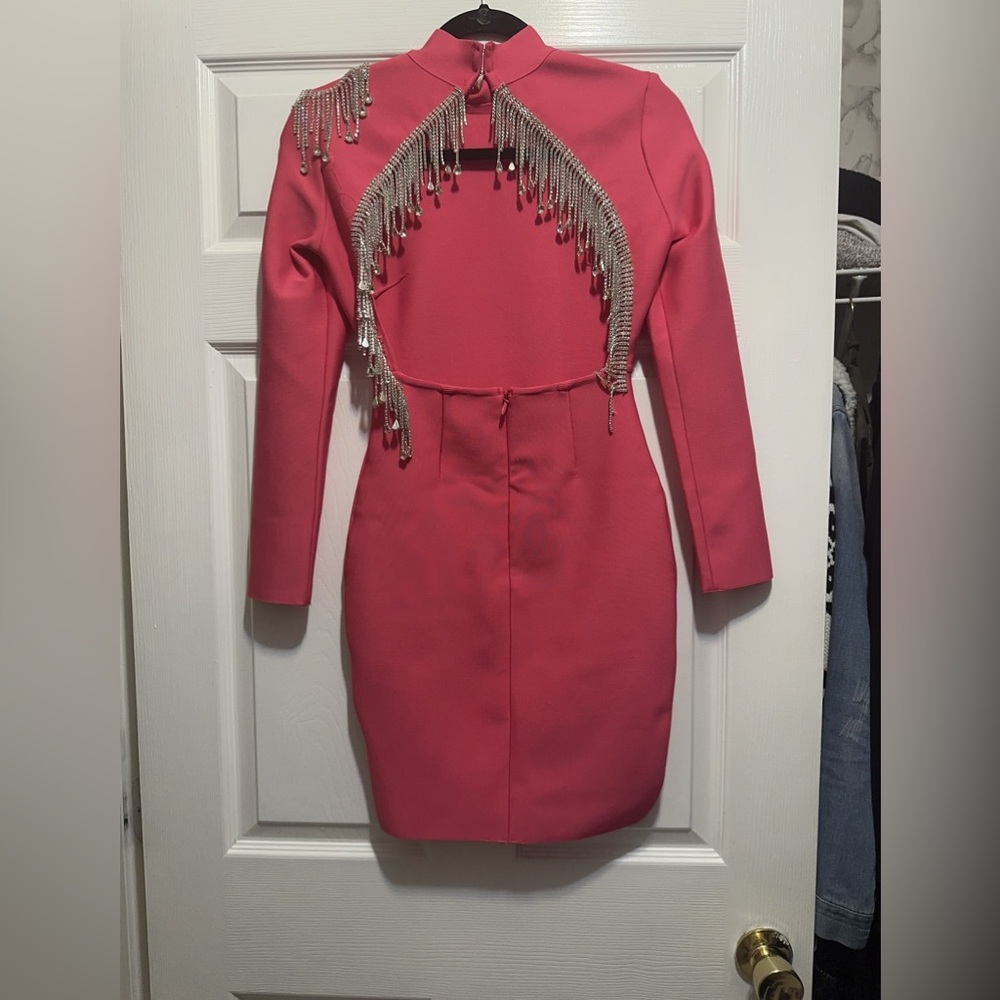 Rhinestone Backless Pink Dress - Picture 3 of 8